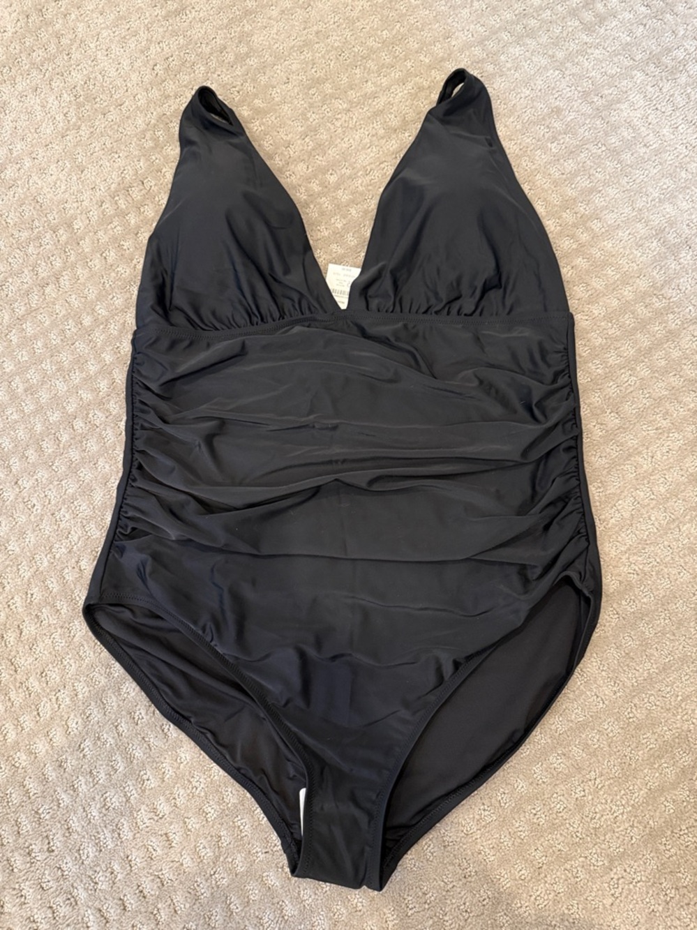 J.Crew Black V-Neck Ruched One-Piece Swimsuit 2X NWT